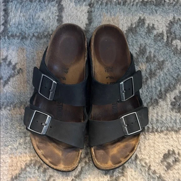Birkenstock Arizona Black Oiled Leather Double Strap Sandals EU39 Original $135 - Picture 5 of 10